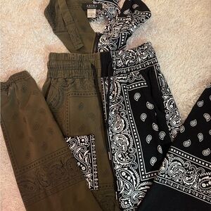 AKIRA Olive and Black Paisley Pants Set